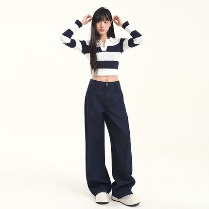 Beige Machete Wide Leg Jeans Women's Autumn and Winter 2024 New Straight Loose High Waist Dosing Slimming Mop Pants