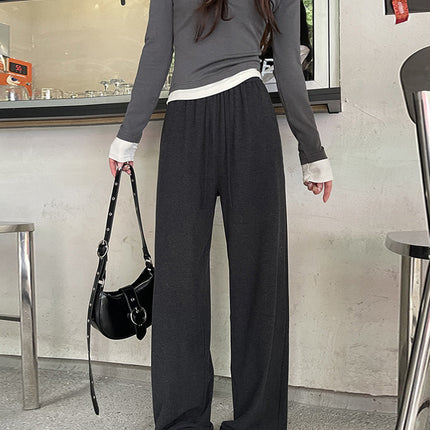 High Waist Dagging Wide Leg Pants Women's Spring Autumn and Winter creamy-white Shaking Glutinous Rice Pants fleece-lined Casual Lazy Long Pants