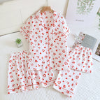 Ds54 crepe lapel leopard print red heart home three-piece set / M fit around 45-57.5kg