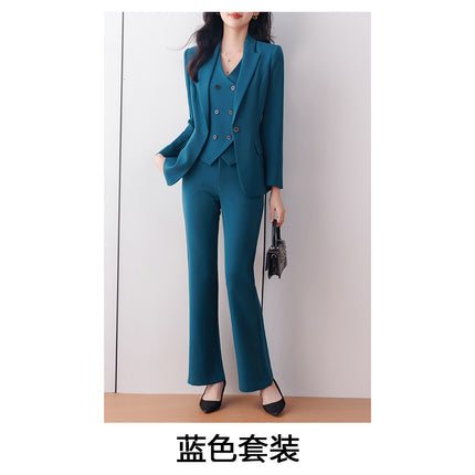 Blue suit suit female 2024 spring and autumn long sleeve professional self-cultivation temperament goddess fan manager white collar tooling suit