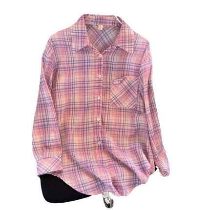 Plaid Shirt Jacket for Women, Spring/Summer 2025, Long-Sleeved, Loose-Fitting, Sun-Protective Shirt, Cotton-Linen Shirt, Breathable, Lightweight, Versatile