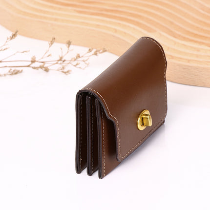 New Stylish Multi-Compartment Lock Buckle Card Holder Versatile Retro Mini Coin Purse Solid Color Trendy Women's Leather Wallet