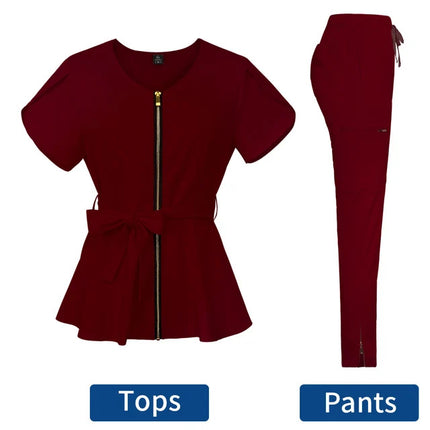High-end operating room work clothes female confinement center beautician SPA brush hand clothes strap waist surgical clothes female points