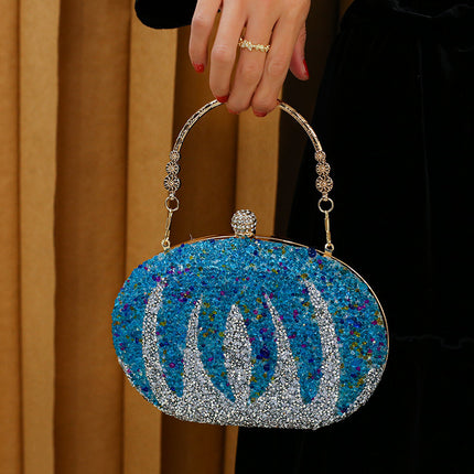 New Pumpkin Women's Bag Cross-border Explosion Diamond-encrusted Oval Bag European and American Fashion Evening Bag