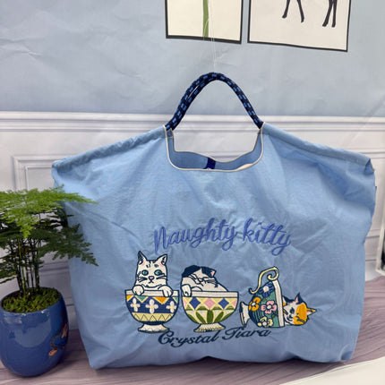 ball chain Japanese high quality eco-friendly shopping bag embroidered hand canvas bag nylon shopping bag