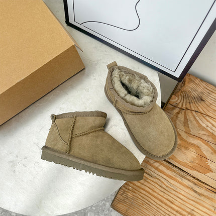 Zhou Dongyu Thickened Wool Snow Boots Cowhide Parent-Child Warm Cotton Shoes Anti-Slip Couple's Northeast Short Boots