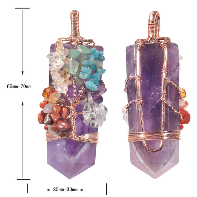 Natural Cut Crystal Stone Sword-shaped Wrap Crystal Gravel Tree of Life Pendant European and American Style Creative Crystal Pendant