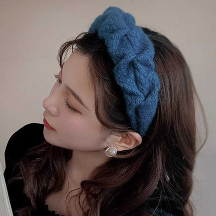 Klein Blue Wool Headband High Crown Pleated Women's Wide Headband 2024 New High-End Face Wash Hairpin