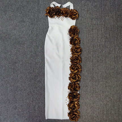 European and American Cross-Border New Fashion Halter Neck Flower Diamond Elegant Elegant Lady Bandage Women's Dress Evening Dress