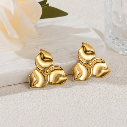 Sunflower stainless steel tiger eye stone female earrings Europe and the United States cross-border titanium steel 18k gold earrings high sense flower earrings