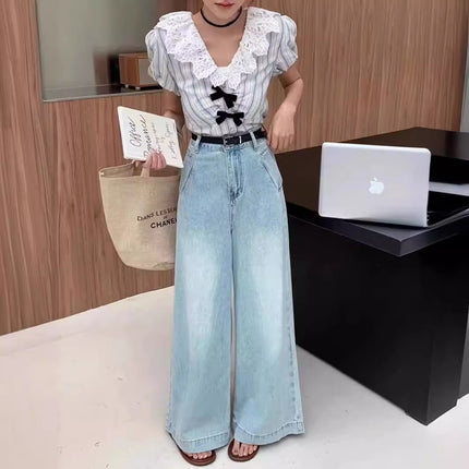 Spot ~ summer new high waist light color wide leg jeans women