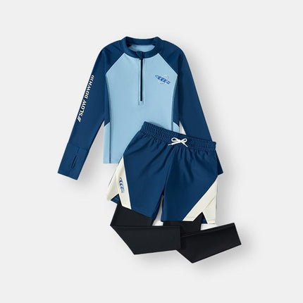 Baby Boy, Middle and Large Children, Slim Long-Sleeved Split Swimsuit Suit, Super Fairy Cut Out Kindergarten Summer Sports Three-Piece Suit