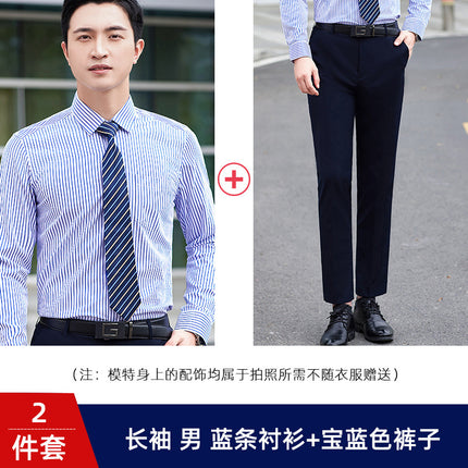 Striped Shirt Short-sleeved Slim-fit Professional Workwear for Men and Women Sales Work Clothes Business Shirt suit Custom Embroidered LOGO