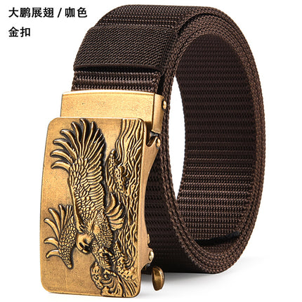 Canvas Belt Men's Toothless Automatic Buckle Middle-aged and Young People's Long plus size Business Jeans Retro Nylon Pants Belt