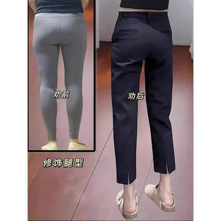 Black Cigarette Pants Women's Summer Thin Pear-Shaped Figure High-Waist Slim Casual Nine-Point Slit Narrow Straight Pants
