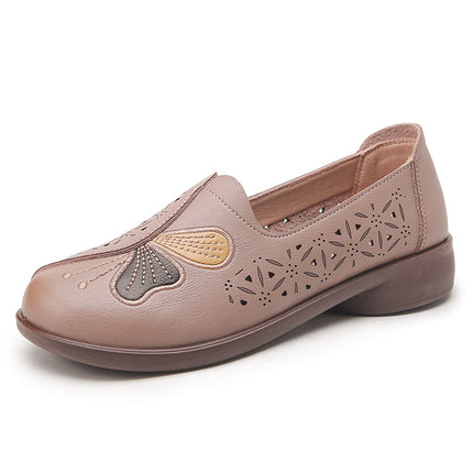 Mom's Shoes for Women, Comfortable, Breathable, Non-Slip, Hollow-Out Shoes for Middle-Aged and Elderly Women, Summer Sandals, Soft-Soled Leather Shoes