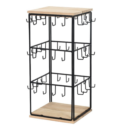 Cross-border Detachable Desktop Four-sided Square Jewelry Rack Wrought Iron Wooden Base Jewelry Earrings Earrings Display Storage Rack