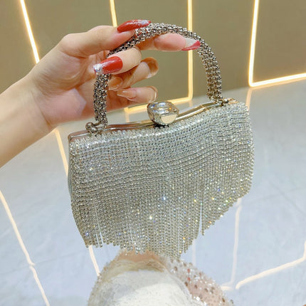 New Cross-Border Hot-Selling Women's Bags, Light Luxury Tassel Evening Bags, Women's Handbags, High-End Full-Diamond Handbags