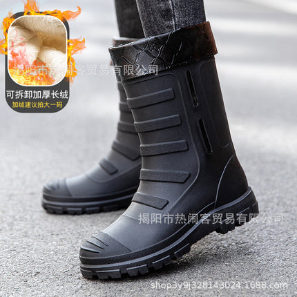 Jundeng Mid-tube British Men's Rain Boots Outdoor Fashion Set-up Men's Waterproof Boots Cowboy Mid-tube Boots Travel Replacement Rubber Shoes