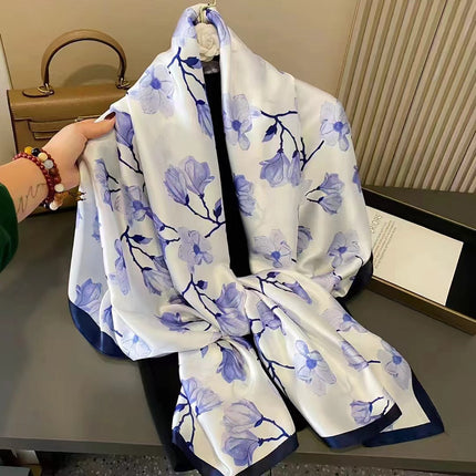 2025 K-Style of Silky Brocade Forged Long Scarf Water Lily Printed Silk Scarf Chinese Style Silk Silks and Satins Women's Beach Towel