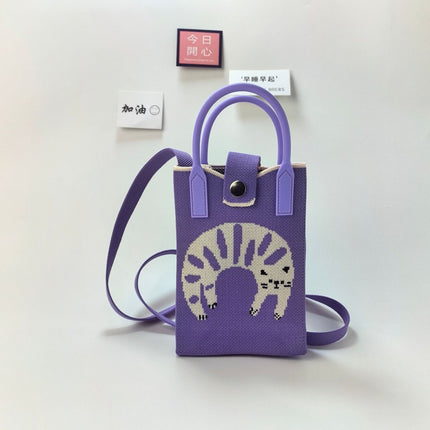 New Woven Simple Fashion Mobile Phone Bag Cute Cartoon Cat Knitted Bag Women's Small Square Bag Color Heart