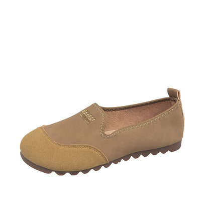 Slip-On Women's Shoes 2025 Spring and Autum New Korean Style Round Toe Color Matching Slip-On Mother's Comfortable and Non-Tiring Beanie Shoes