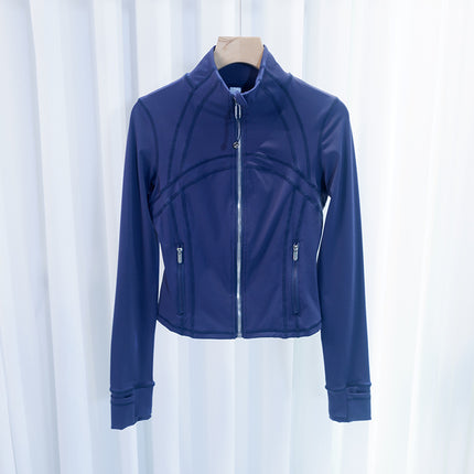 Spring and Summer Yoga Wear Stand Collar Jacket Short Silver Zipper Cardigan Jacket Slim Fit Elastic Slimming Yoga Wear Running