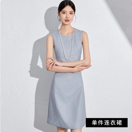 Spring and Autumn Fashion New Gray Blue Suit suit Slim-fit Slimming High-end Professional Women's dress Dress OL