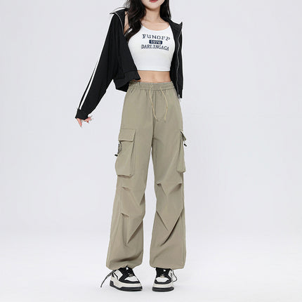 American Retro Workwear Casual Pants for Women in Spring, Versatile Straight Draped Leggings Pants, Loose Wide-Leg Pants Ins