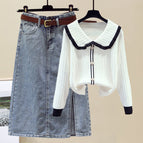 White top + denim skirt [two-piece set] / M [recommendation 40-50kg ]