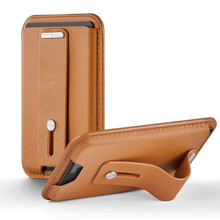 Foreign Trade Factory Strong Magnetic Leather Apple Magnetic Card Holder Card Case Mobile Phone Ring Holder Stand in Stock, Can Be Customized with Logo