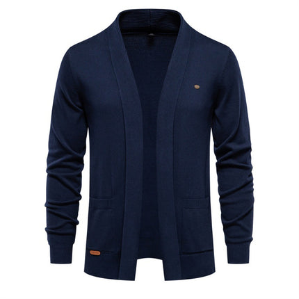 Cross-Border Men's Casual Autumn Cardigan Sweater High-Quality Business Knitwear Solid Color Men's Top in Dark Green