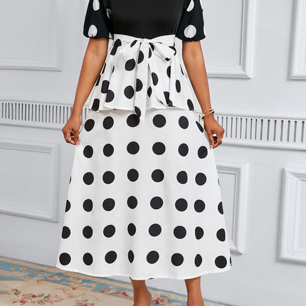 Cross-border Amazon Europe and the United States spring and summer popular fashion simple light cooked wind V collar short sleeve retro wave dress