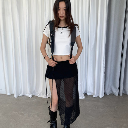 Dorothy South Korea Quality Fart Curtain Flocking Wave Dot Perspective Stacked Spare Skirt Mid-Length Niche Lace-Up Skirt