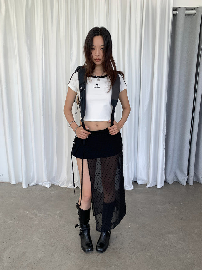 Dorothy South Korea Quality Fart Curtain Flocking Wave Dot Perspective Stacked Spare Skirt Mid-Length Niche Lace-Up Skirt