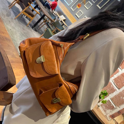 High-end Niche New Vegetable Tanned Cowhide Shoulder Crossbody Underarm Bag Tuo Peak Bag Large Capacity Retro Motorcar Bag
