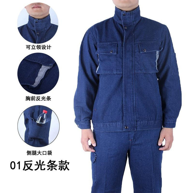 Cowboy Work Clothes Set Men's Electric Welding Tooling Spring and Autumn Wear-resistant Auto Repair Worker Thickened Labor Protection Work Clothes Tooling