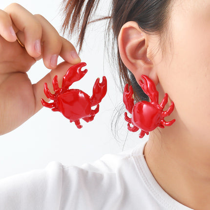 Za European and American Summer Natural Style Marine Elements Red Crab Earrings Women's Fashion Vacation Beach Earrings Cross-Border Supply