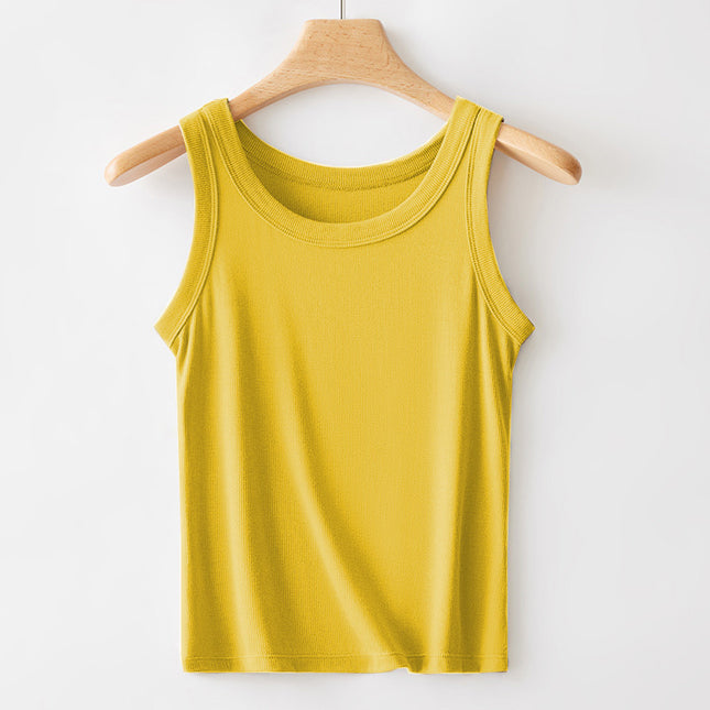 Casual Versatile Camisole for Women with Wide Shoulder Straps, French-Style Sleeveless Top, White Wide Strap Ribbed Tank Top with Beautiful Back Design