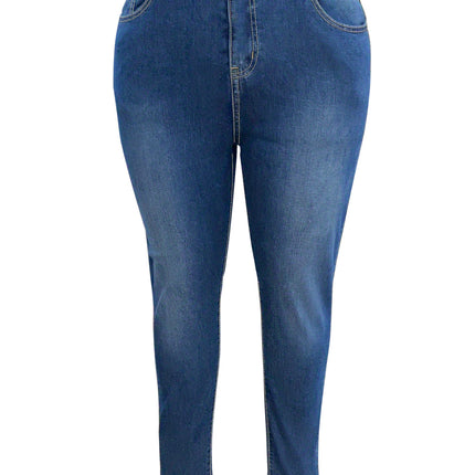 Guangzhou Order Production Temutiktokpop Dropshipping Plus-Size Women's High-Stretch Zippered Mid-Waist Skinny Jeans