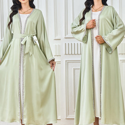 Cross-border Foreign Trade Dubai Muslim Women's Sparkling Rhinestone Hot Selling New Products Waisted White Inner Robe dress