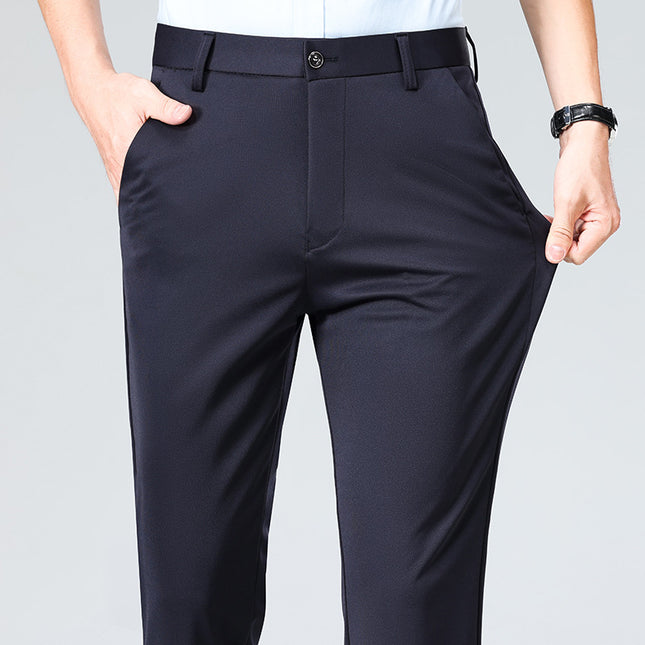 Wholesale casual pants men's four-sided elastic fabric summer ice silk pants trousers trousers high waist breathable iron-free formal trousers