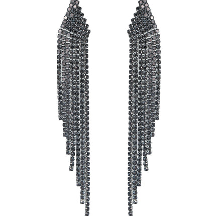 Fashion Versatile Long Tassel Earrings for Women, Super Shiny Full Diamond Niche Style, High-End Luxury Party Earrings, Exquisite