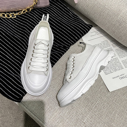 Henry McQueen White Shoes Women's 2022 New McQueen Lace-up Canvas Platform Shoes Heightened Sports Torre Shoes