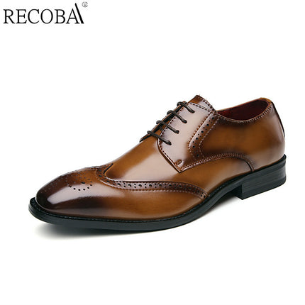 2026 New Japanese Style British Carved Leather Formal Business Shoes for Men, Brogue Oxford Shoes, One-Piece Drop Shipping