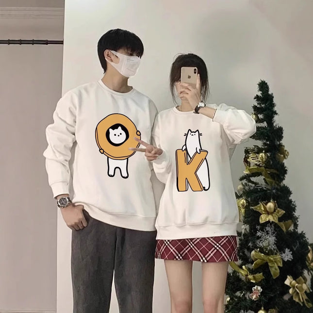 High-grade oversize Men's and Women's Top Special Couple Clothing Autumn and Winter fleece-lined Round Neck Sweat Fashion Brand Class Clothes