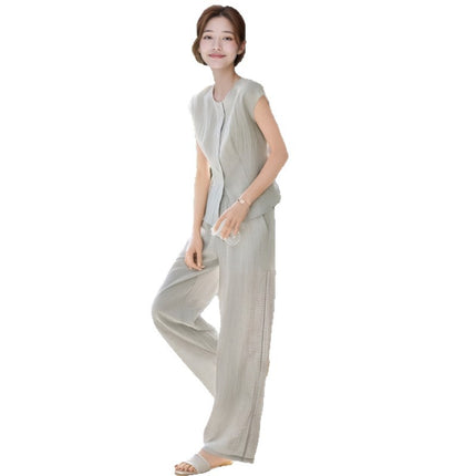 2026 Summer New Korean Style Fashionable Sleeveless Shirt Top Set Loose Casual Long Pants Two-Piece Set for Women