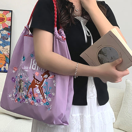 Summer New Japanese Embroidered ballchain Environmental Bag All-match Satchel Shopping Bag Shoulder Bag Canvas Tote Bag