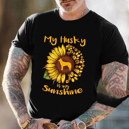 Short Sleeve foreign trade in stock 2024 sunflower dog printed round neck casual T-shirt T-shirt
