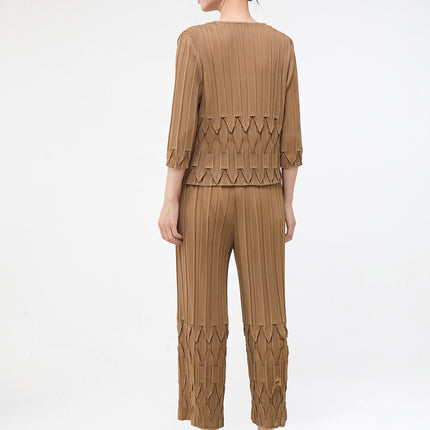 Women's Spring Women's Suits, High-End Pleated Clothes, a Complete Set of T-Shirts, Tops, Straight Pants, Miyake Two-Piece Set